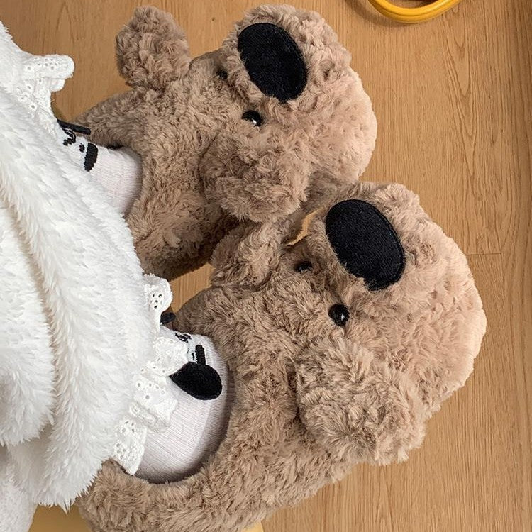 Lniane kapcie domowe z motywem pieska – antypoślizgowe i wygodne